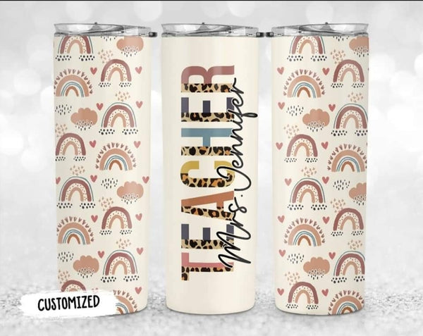 Teacher Boho Rainbow Tumbler, 20oz Skinny