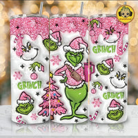 Pink Grinch Christmas tumbler, 20oz Skinny
