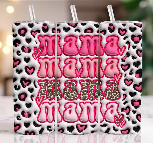 Puffy Mama Pink Leopard 20oz Skinny Tumbler