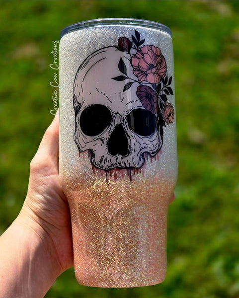 RTS 24oz Drip Floral Skull Epoxy Tumbler