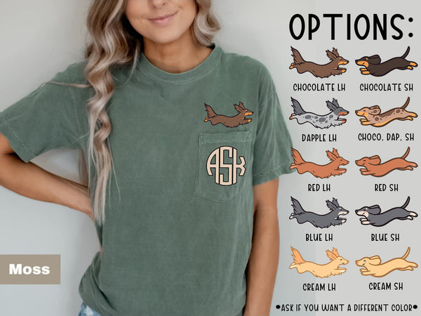 Jumping Dachshund Monogram Pocket shirt / sweatshirt