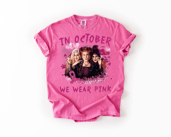 Witch In October We Wear Pink Breast Cancer Awareness Flag shirt / sweatshirt