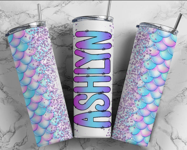 Personalized Blue Faux Glitter Tumbler - Sublimated Tumblers