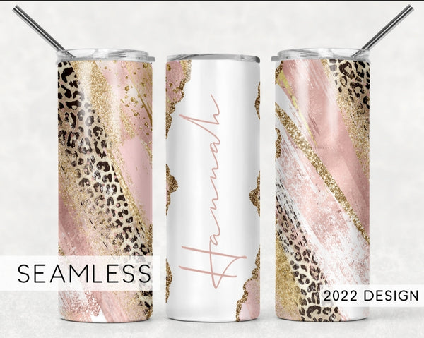 Personalized Pink Faux Glitter Tumbler - Sublimated Tumblers